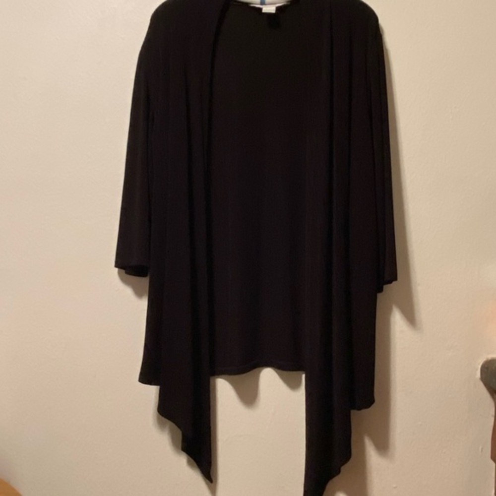 TanJay Cardigan Sweater Women’s Size 1X‎ Black Open Front Flowey